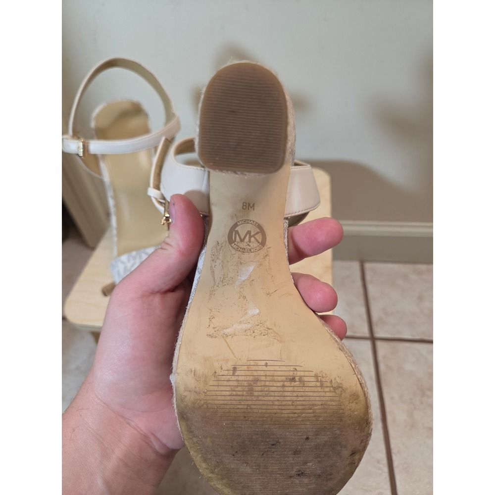 Michael Kors MK Logo Espadrille Platform Sandals White Cream Block Heel Size 8 - Picture 9 of 11